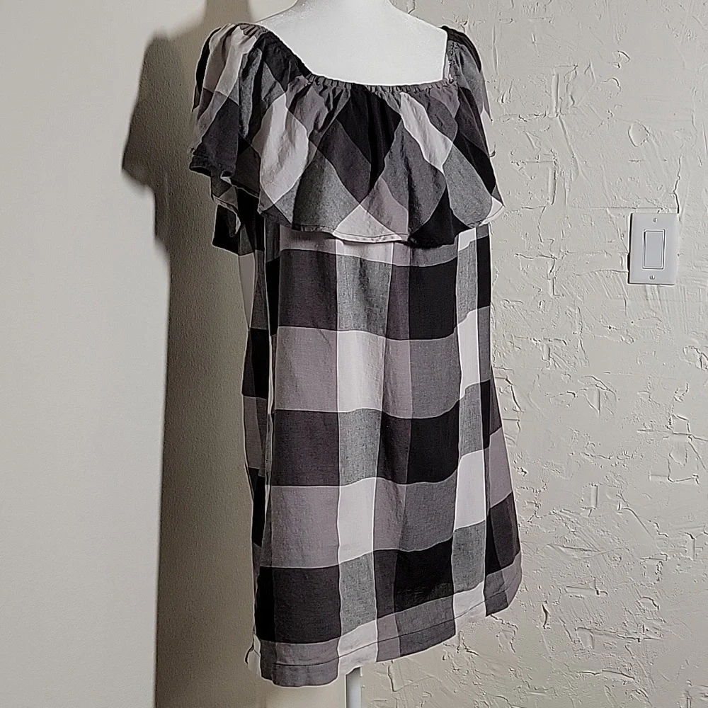 Who What Wear Mini Dress Off The Shoulder Buffalo Plaid Checkered Black White M - Picture 6 of 15